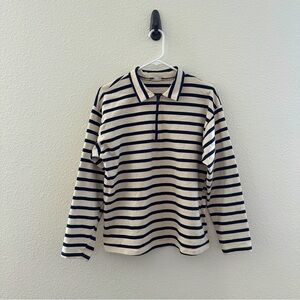 ZARA‎ Long Sleeve Striped Rugby Polo - Quarter Zip Minimalist Preppy - L